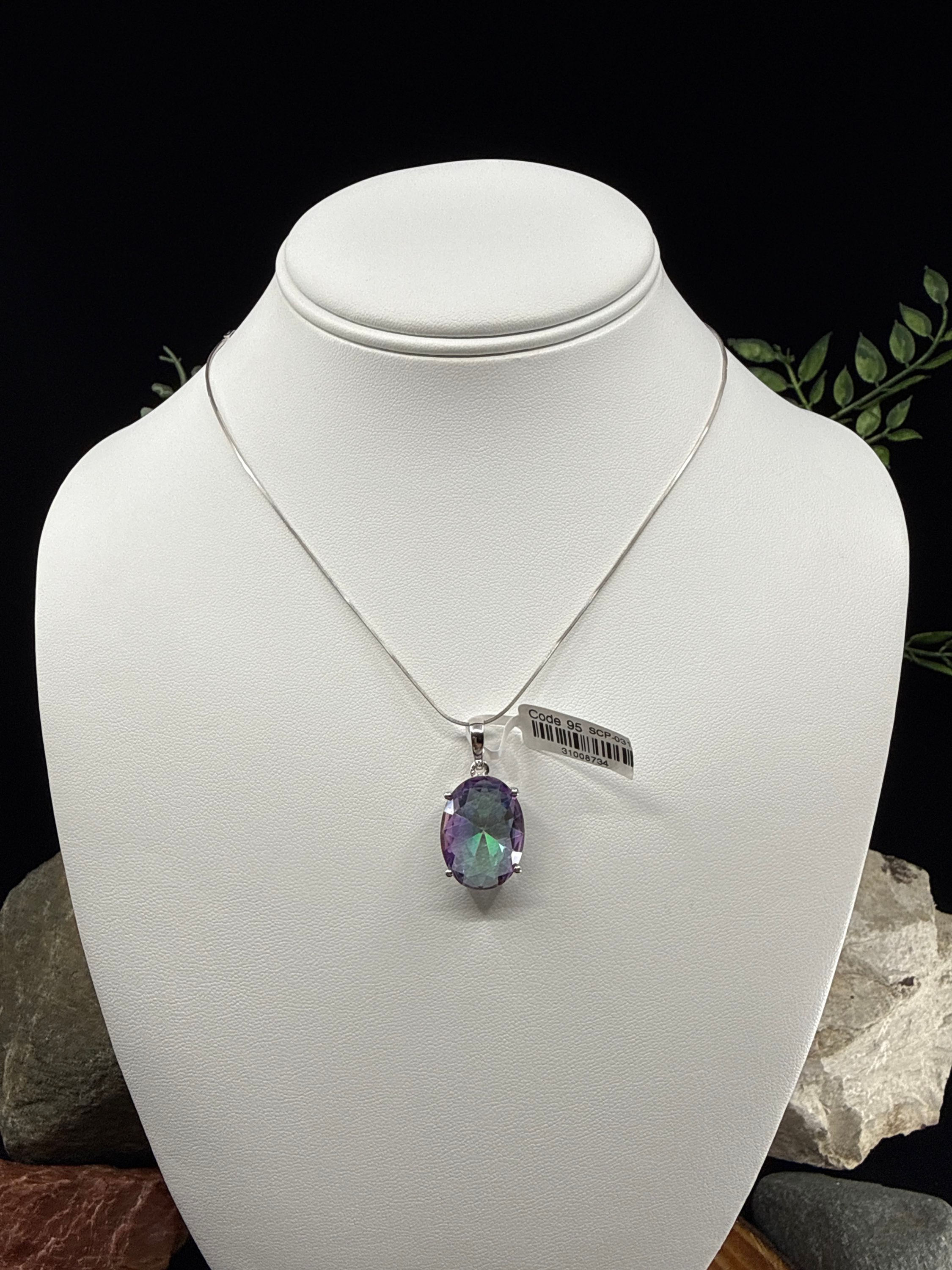 Mystic Quartz Faceted Sterling Silver Pendant - Large