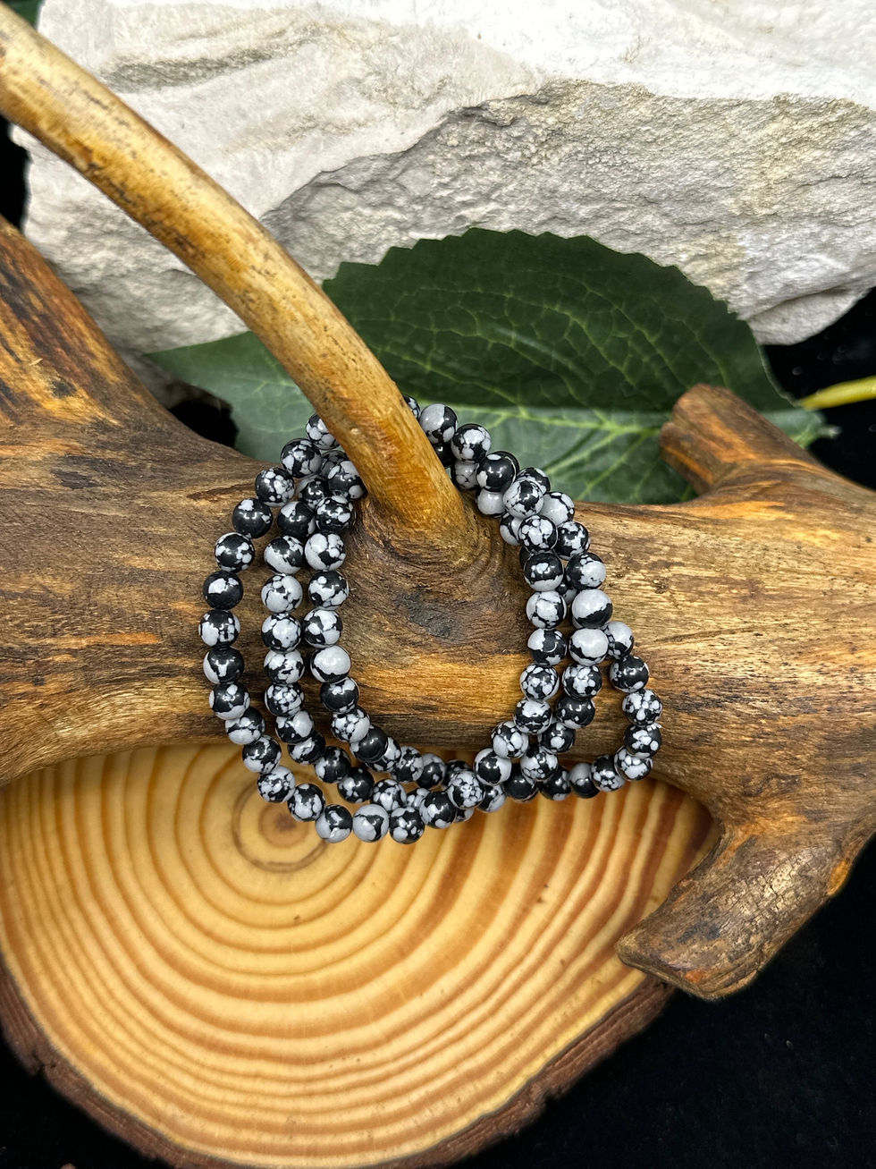 Snowflake Obsidian Beaded Bracelet - 6mm