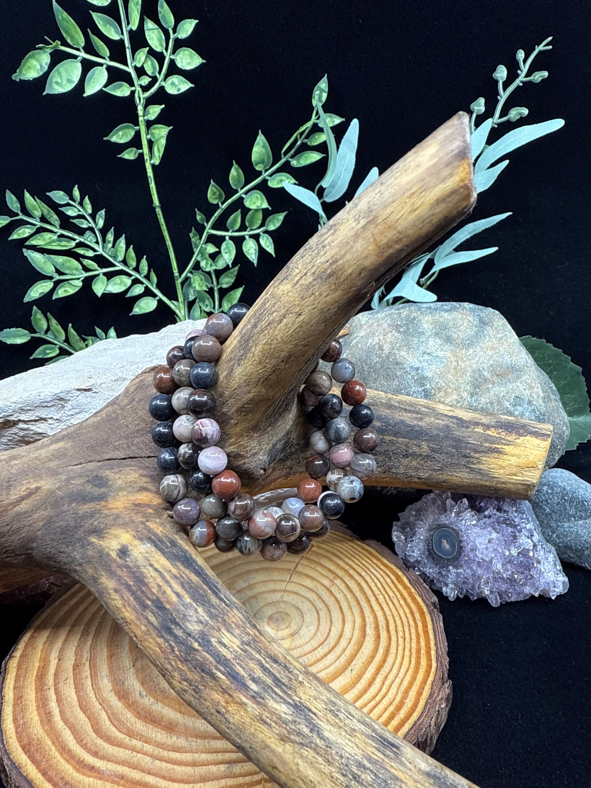 Petrified Wood Beaded Bracelet - 8mm