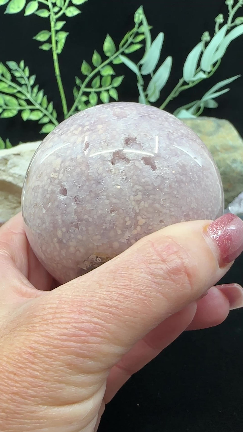 Thumbnail: Pink Amethyst/Flower Agate Natural Druzy Sphere