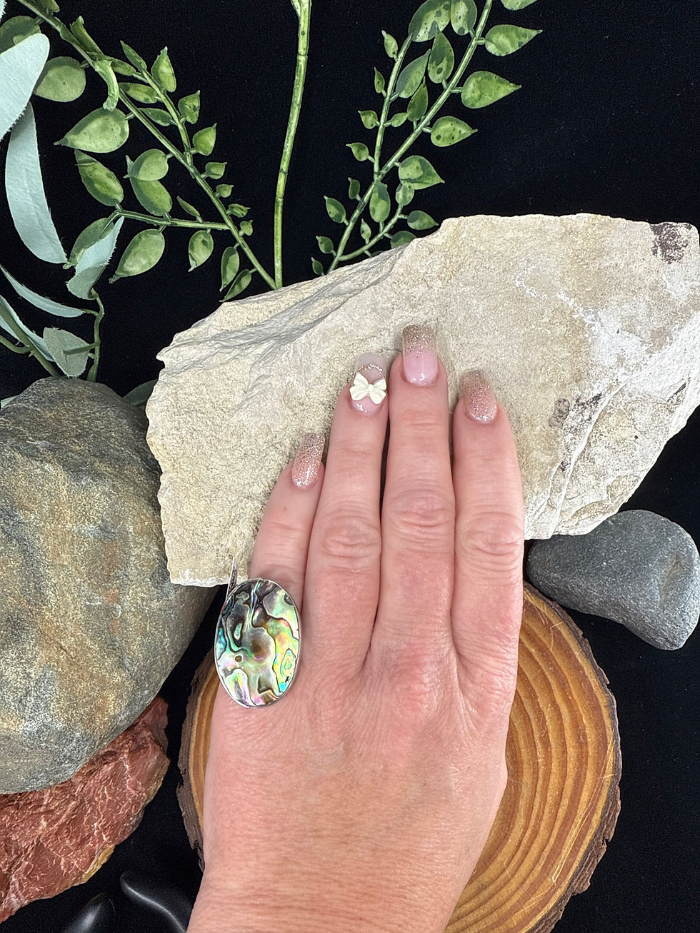 Thumbnail: Abalone Shell Sterling Silver Adjustable Ring - 1