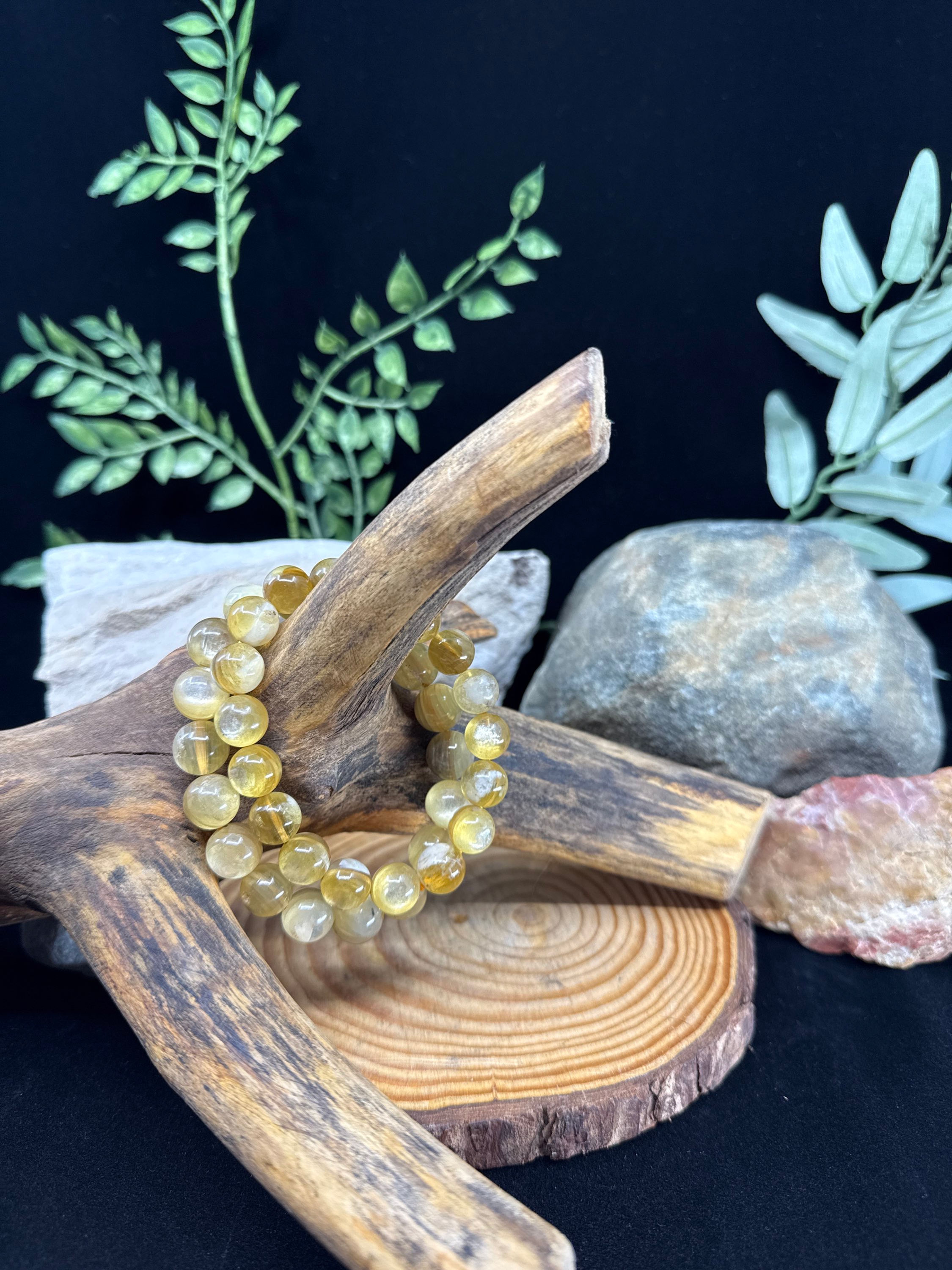 Yellow Mica Beaded Bracelet - 11mm