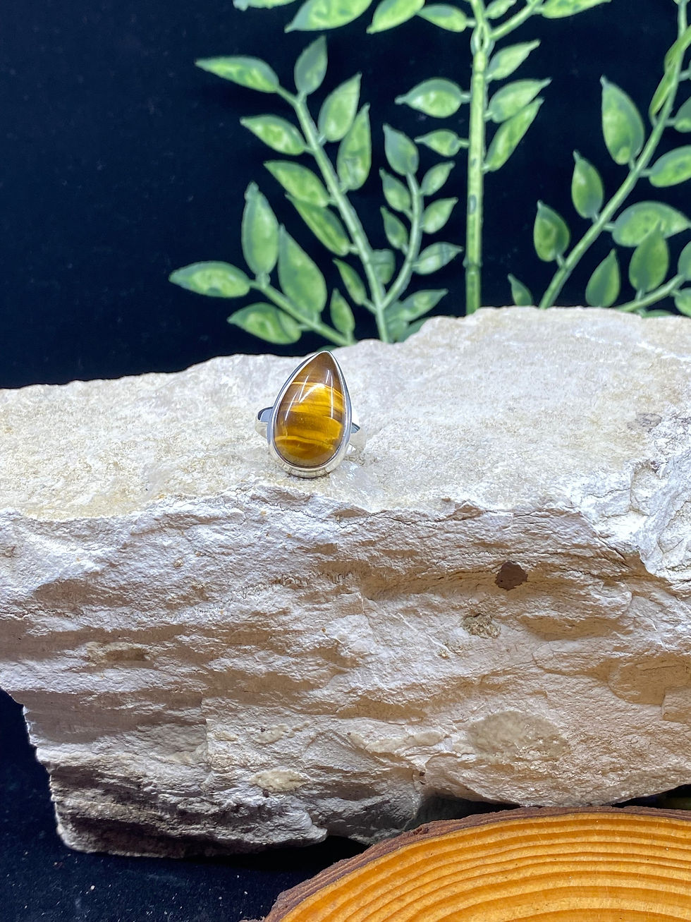 Tiger Eye Teardrop Sterling Silver Ring - Lg/C - Size 8