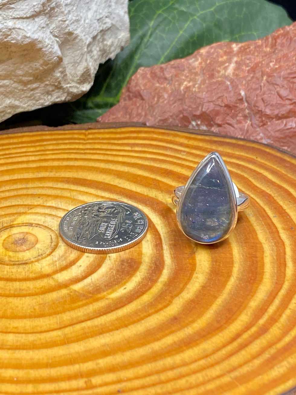 Thumbnail: Peacock Blue Labradorite Teardrop Sterling Silver Ring - Size 8