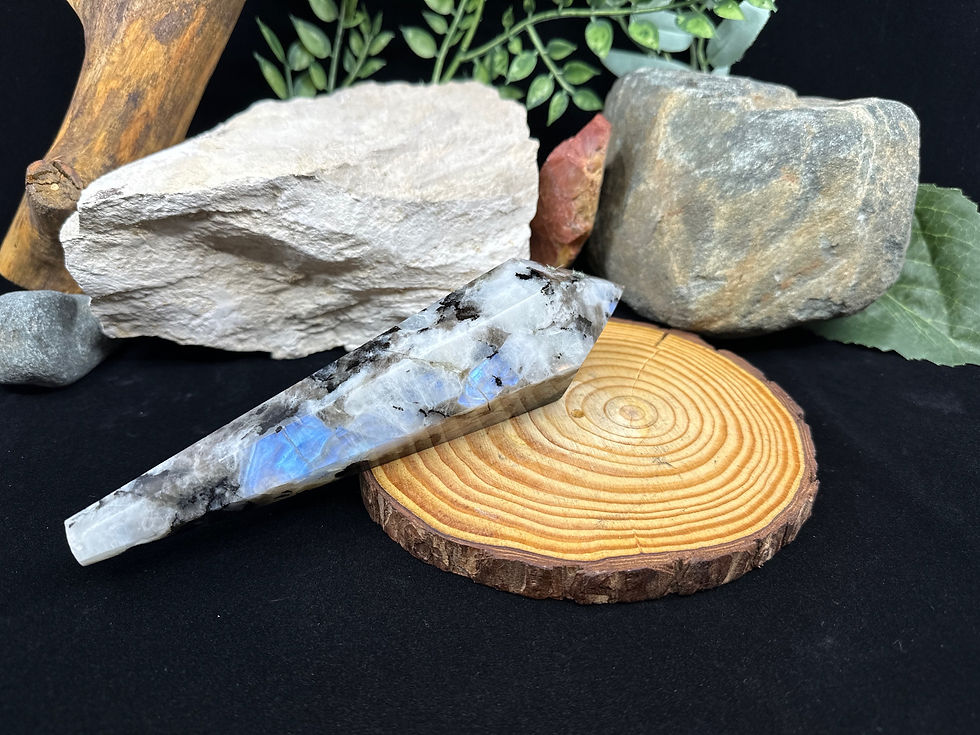 Thumbnail: Rainbow Moonstone (Blue Flash) Polished Scepter with Stand