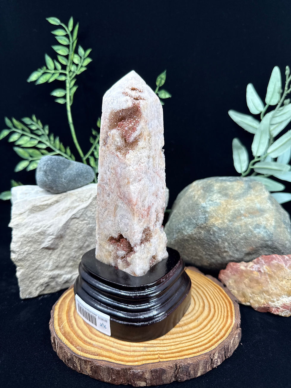 Thumbnail: Pink/Red Druzy Amethyst Tower with Custom Wooden Stand