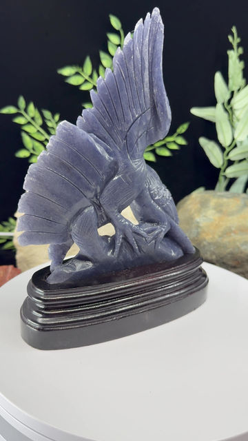 Thumbnail: Blue Aventurine Bird Carving with Custom Brown Wooden Stand