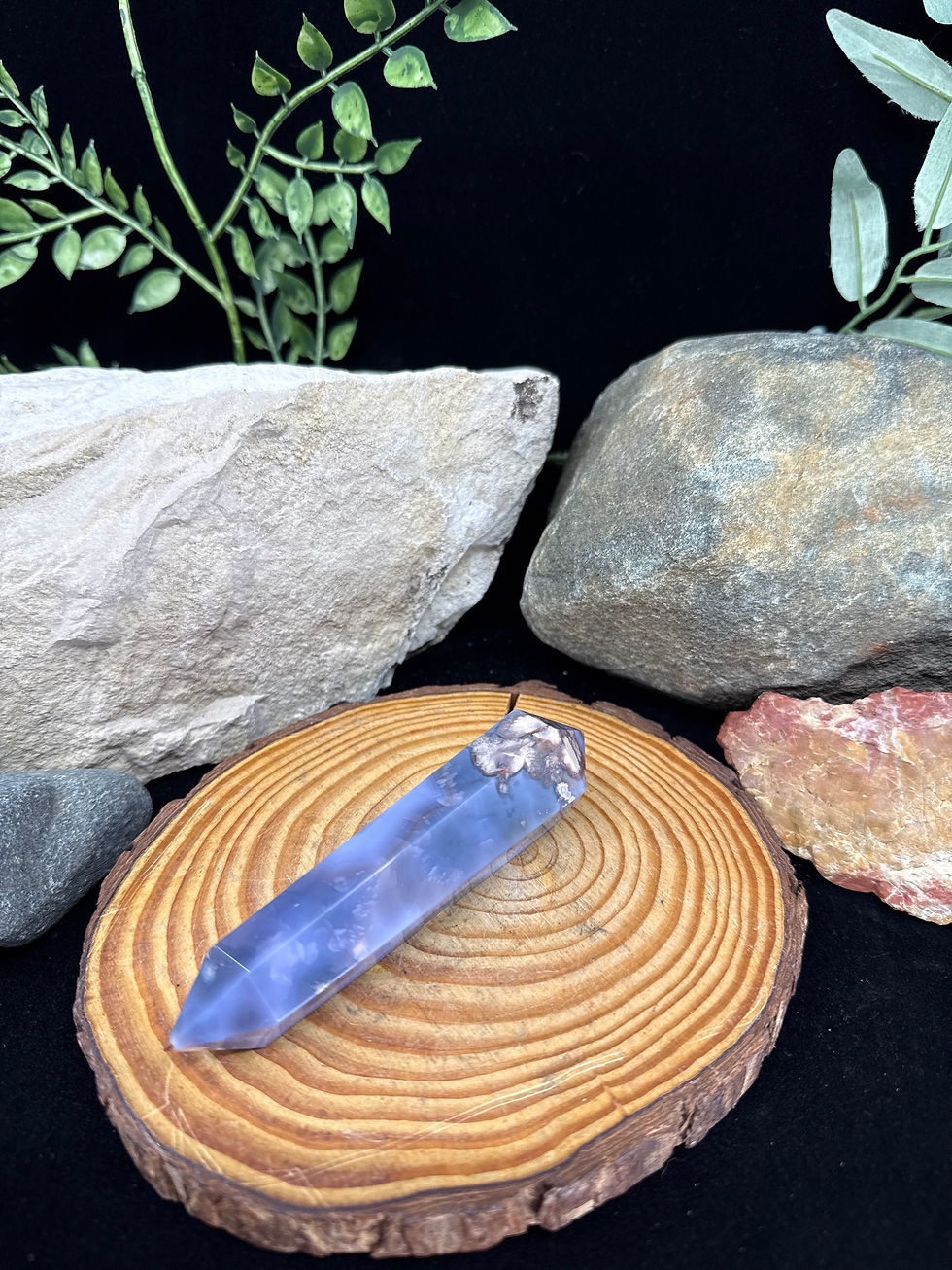Thumbnail: Blue Flower Agate Double Terminated Wand