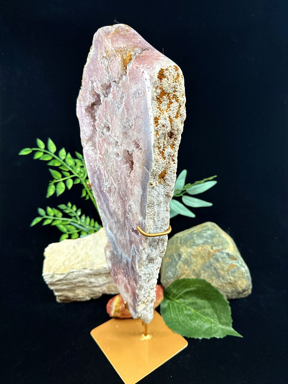 Thumbnail: Pink Amethyst Druzy Specimen With Custom Gold Stand - Large - 1
