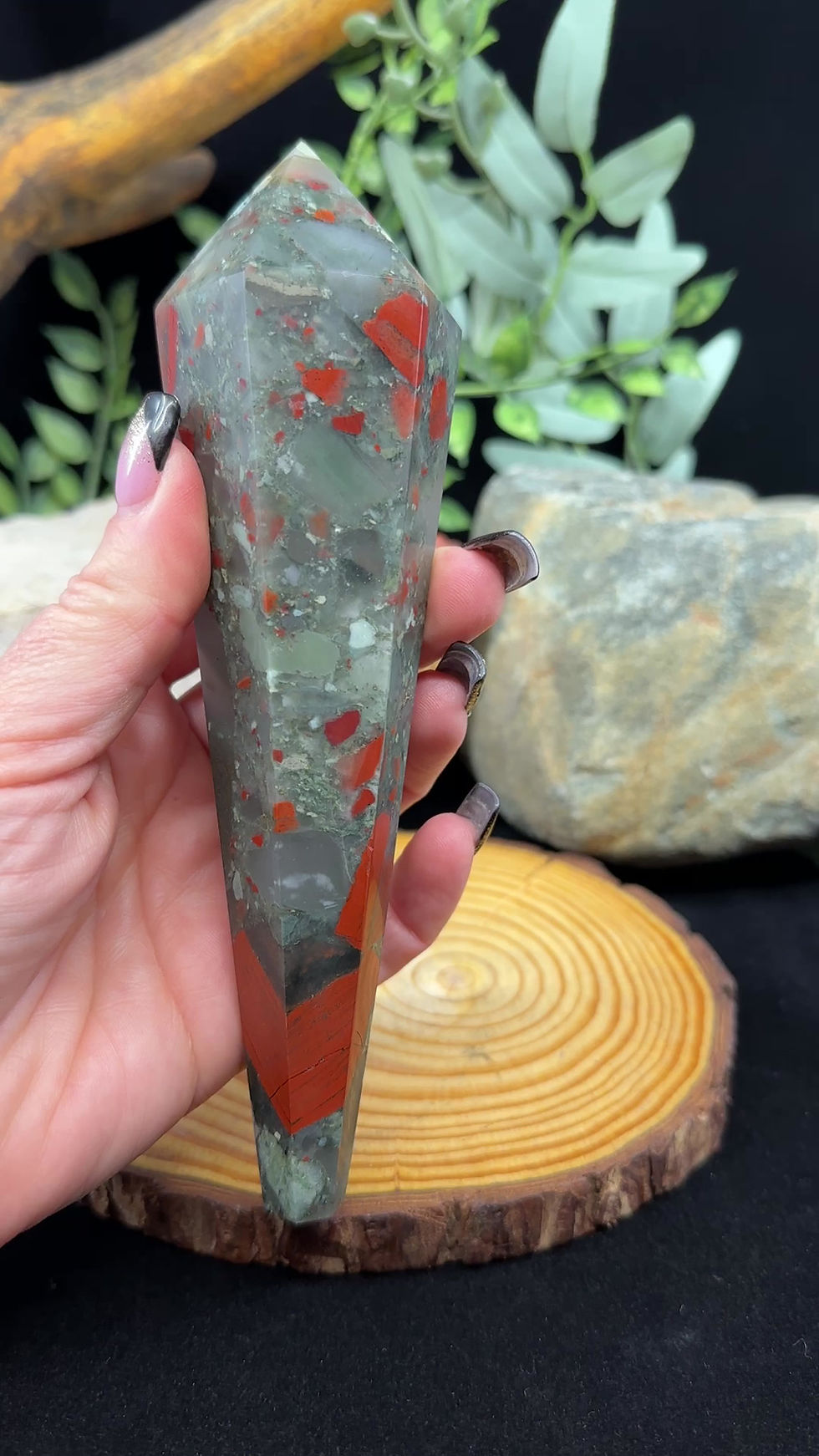 Thumbnail: Bloodstone (Heliotrope) Polished Scepter with Stand