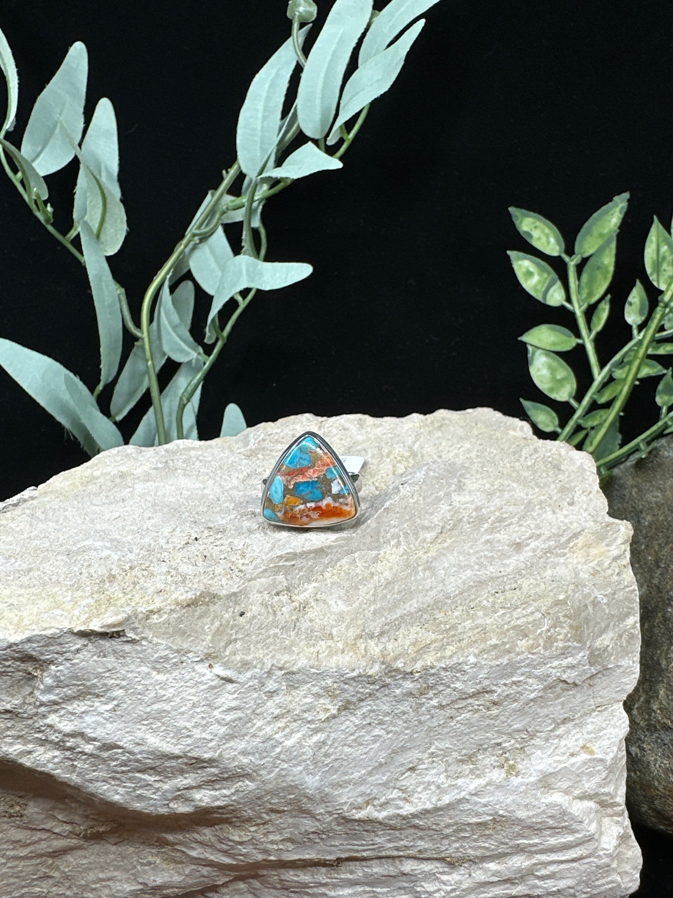 Turquoise and Spiny Oyster Shell Sterling Silver Ring - Size 7