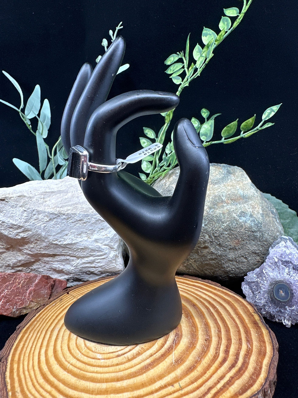 Thumbnail: Natural Black Tourmaline Square Sterling Silver Ring - Size 9