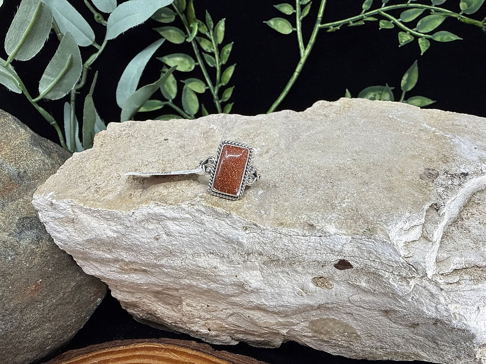 Red Sandstone Sterling Silver Rectangle Ring - Size 7