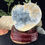 Thumbnail: Natural Celestite Heart Cluster with Custom Brown Wooden Stand