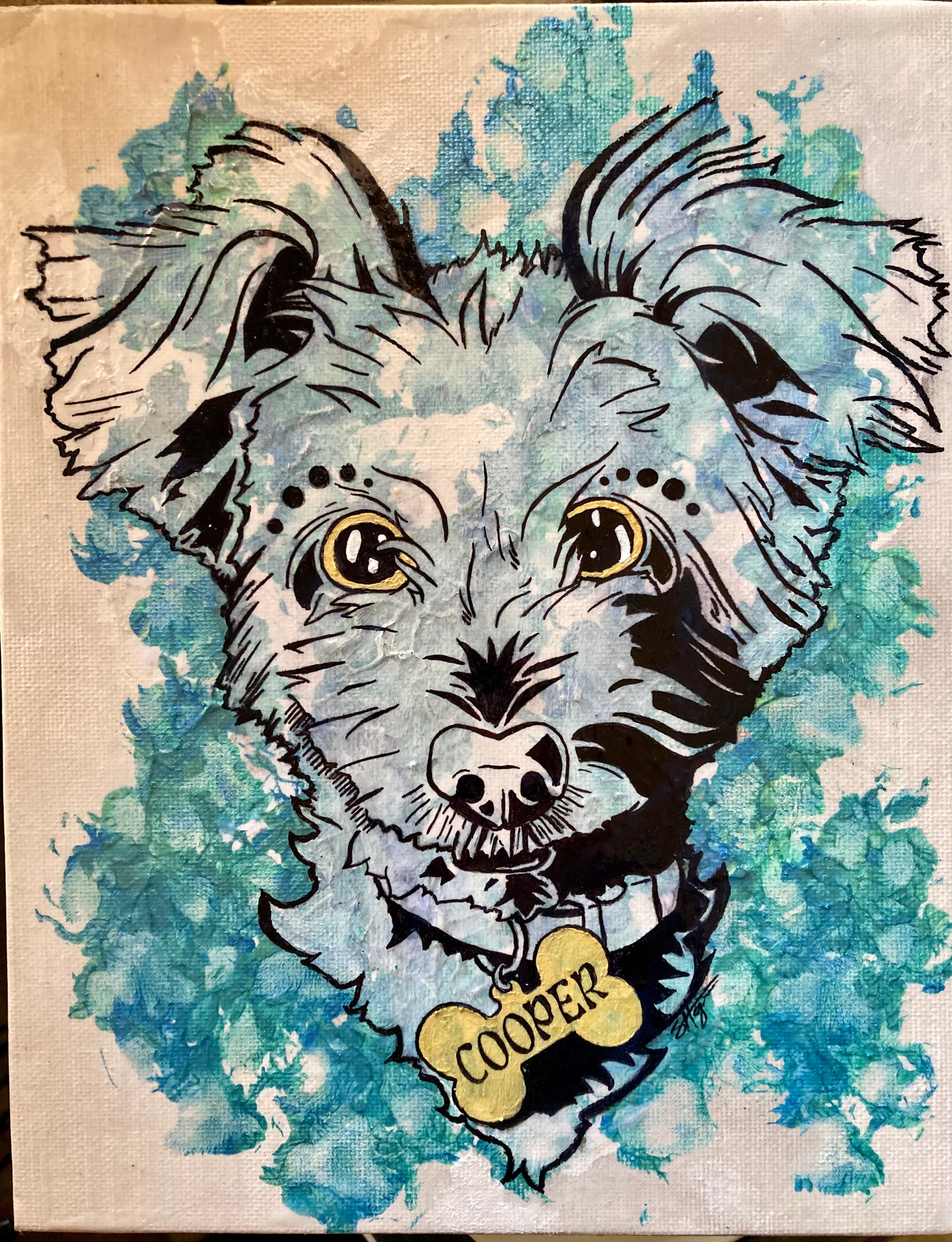 Pup Paintings - Ink over Acrylic Paint