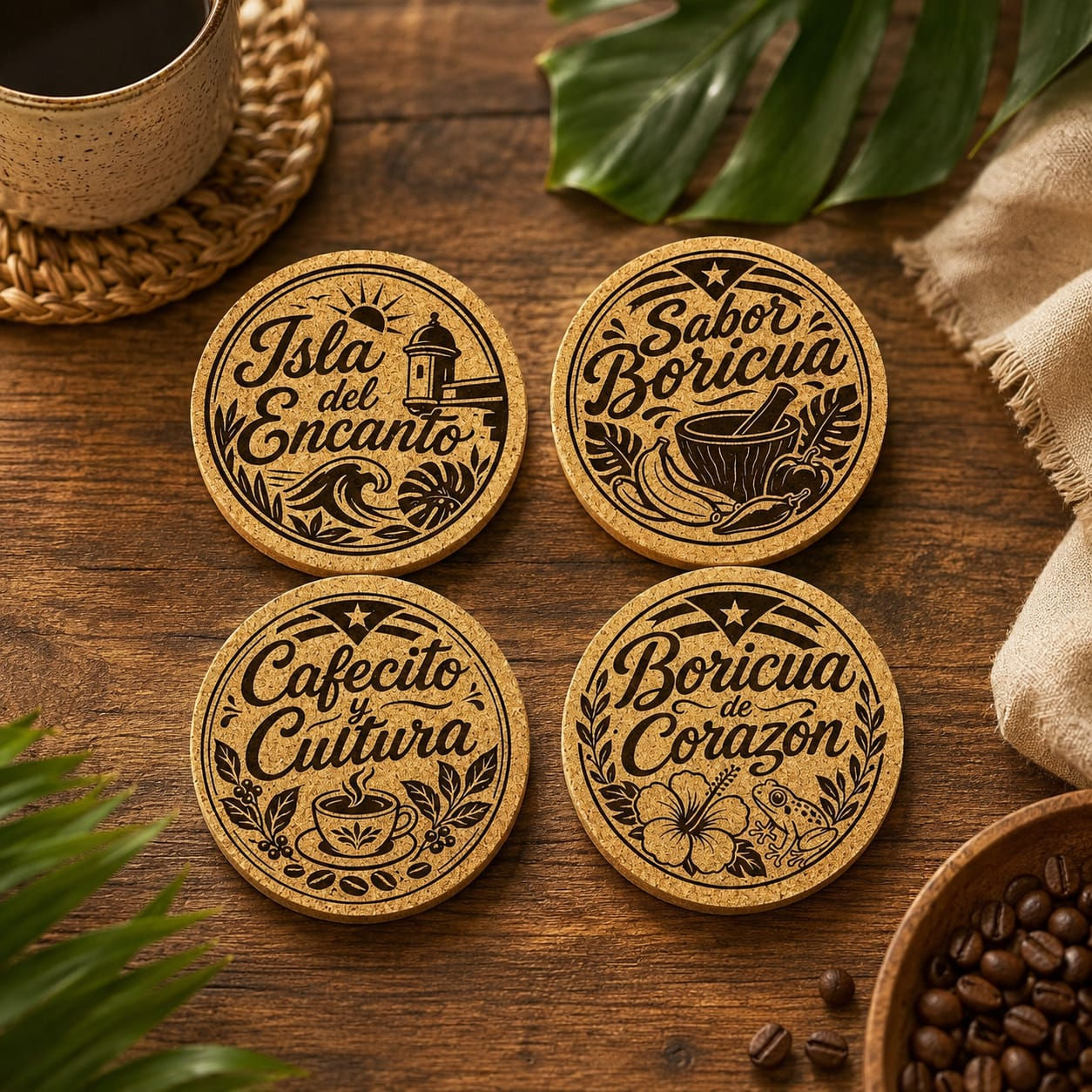 Boricua Cork Coasters