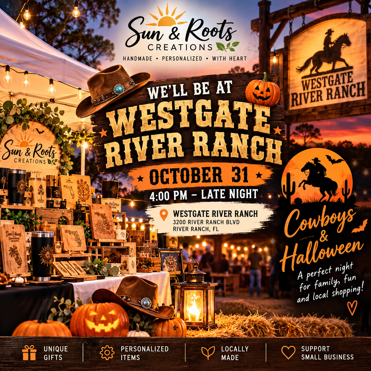 Sun & Roots Creations Halloween market promotion for Westgate River Ranch