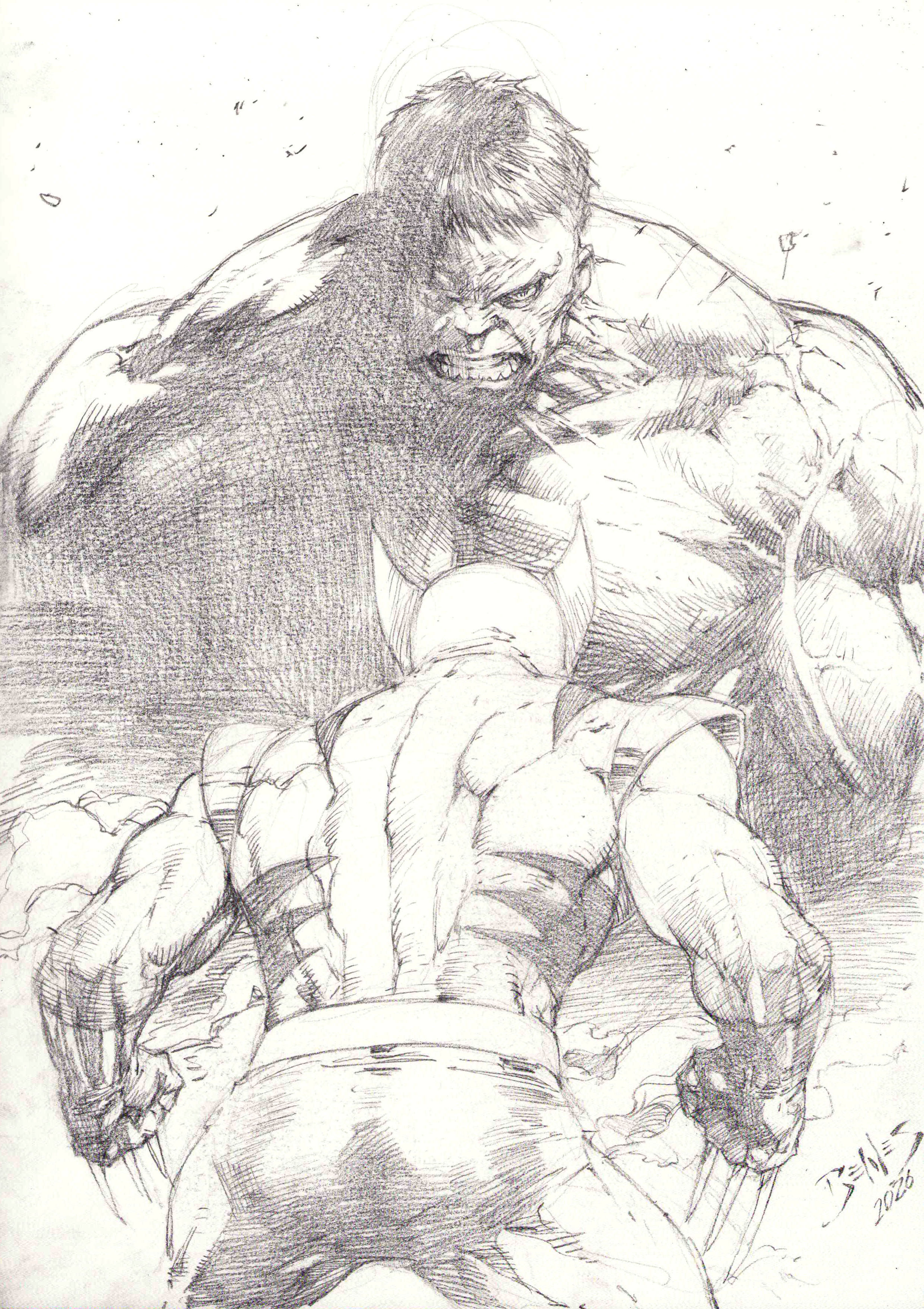 Spider-man and Hulk  - 09"x12" Pencil