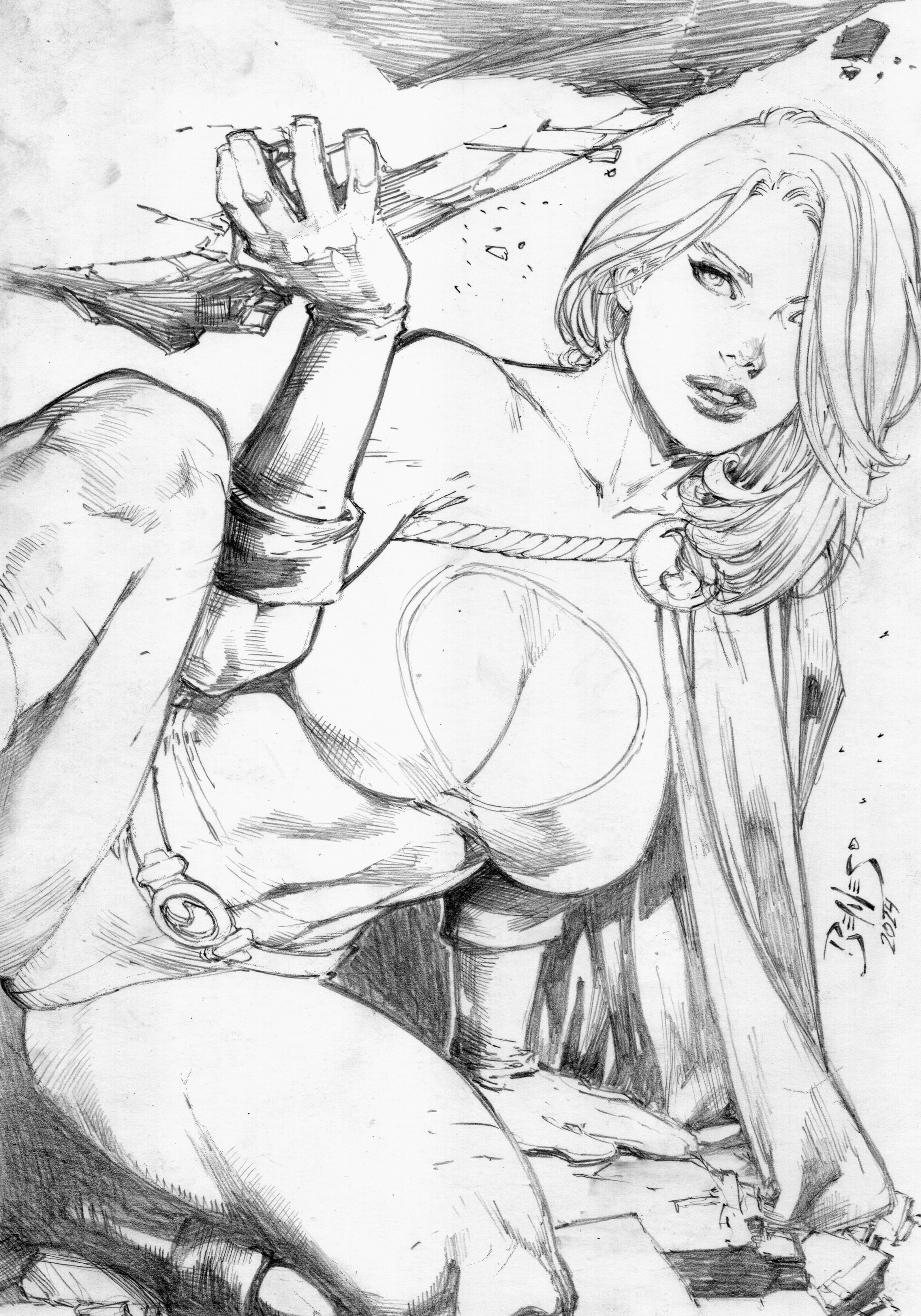 Power Girl - 9"x12" Pencil