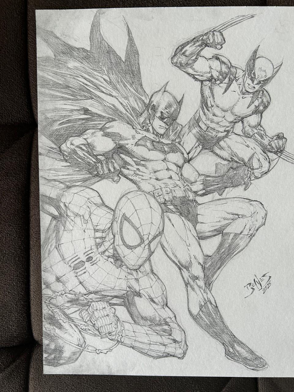 Thumbnail: Spider-man, Batman and Wolverine - 09"x12" Pencil