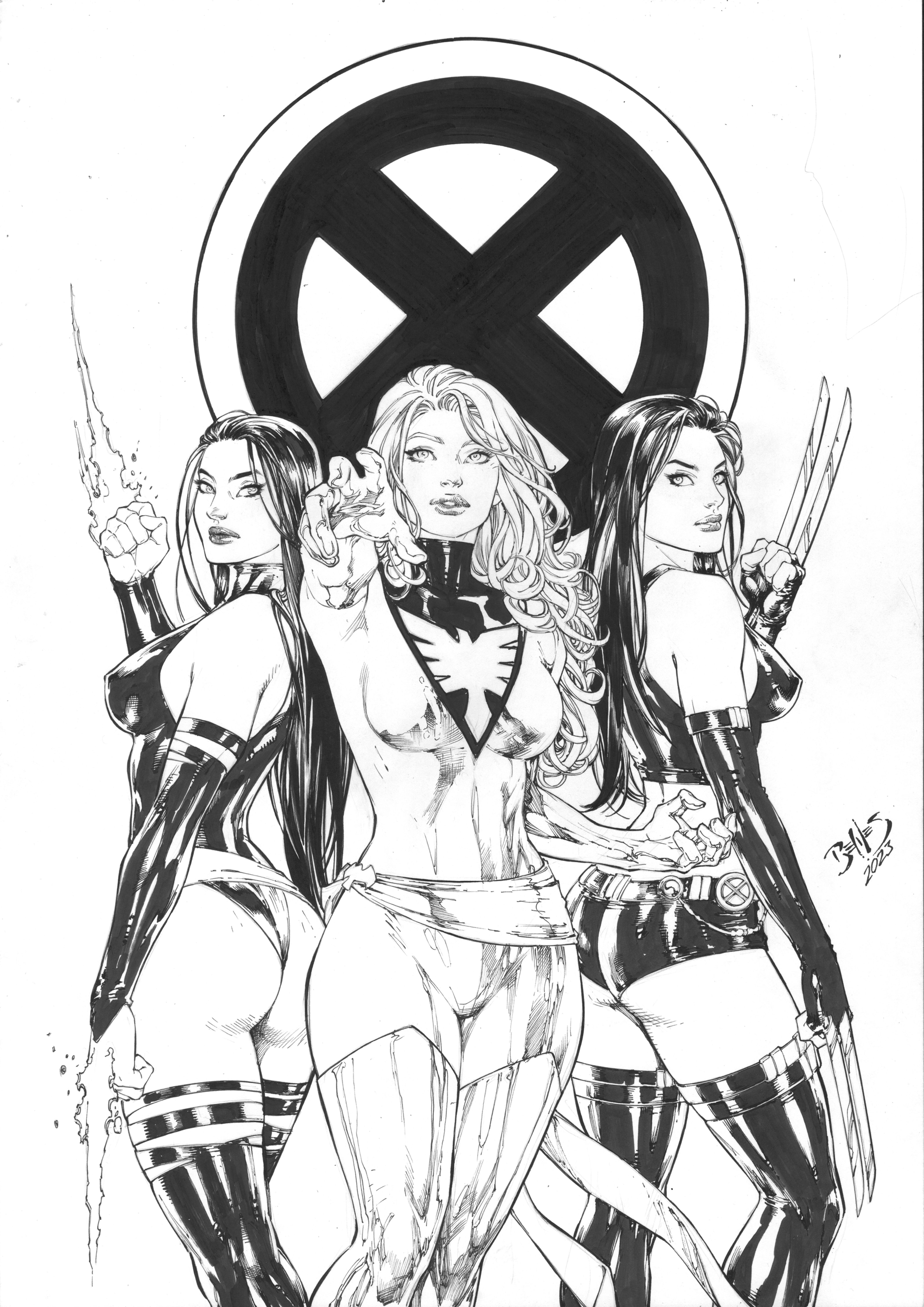 Psylocke, Jean Grey and X-23 - 11"x17" INK