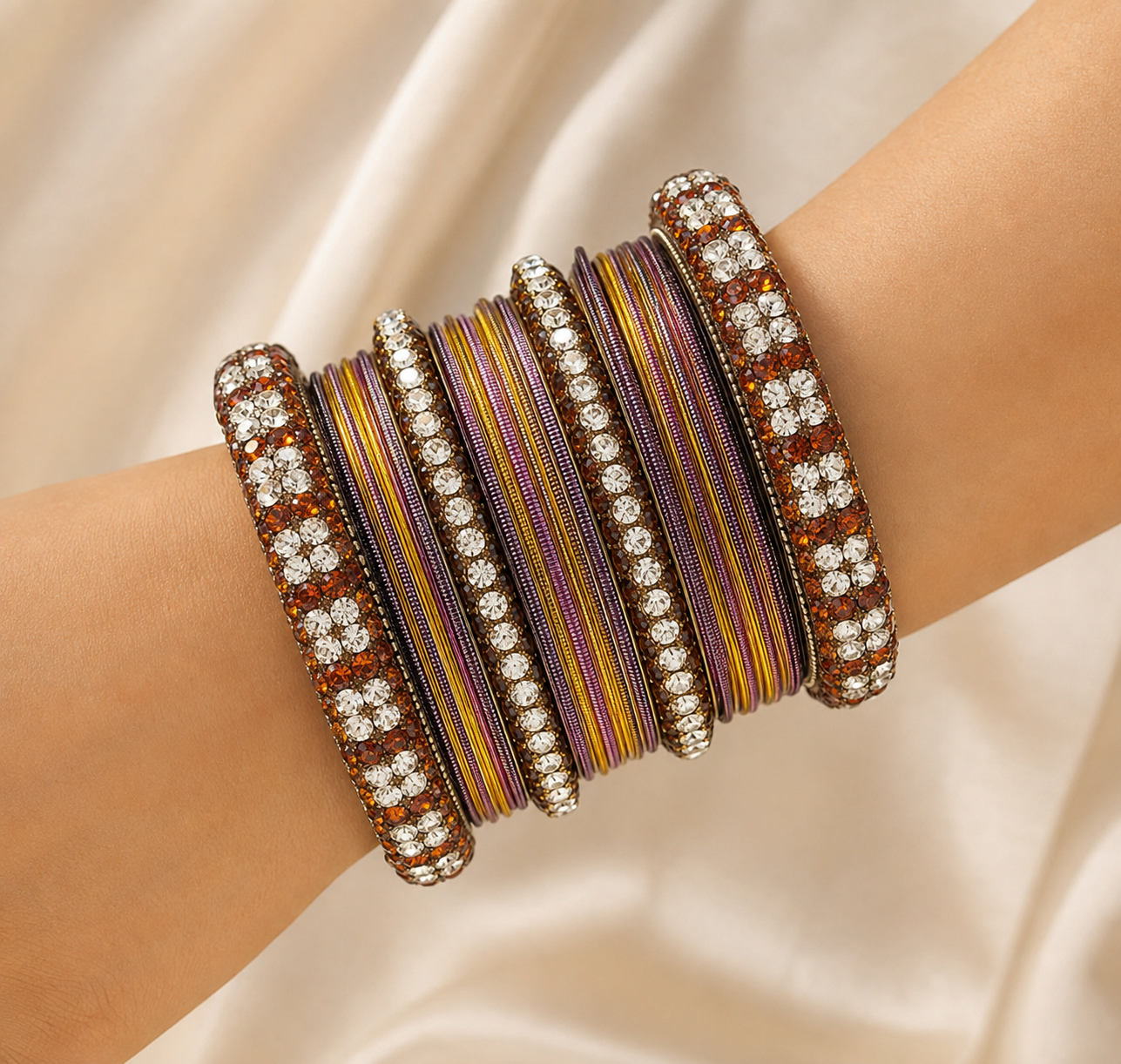 2-line Brown sparkle bangle set