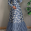 Thumbnail: Blue Printed Flowers Straight Sleeves Jacquard Gown with Net Tulle