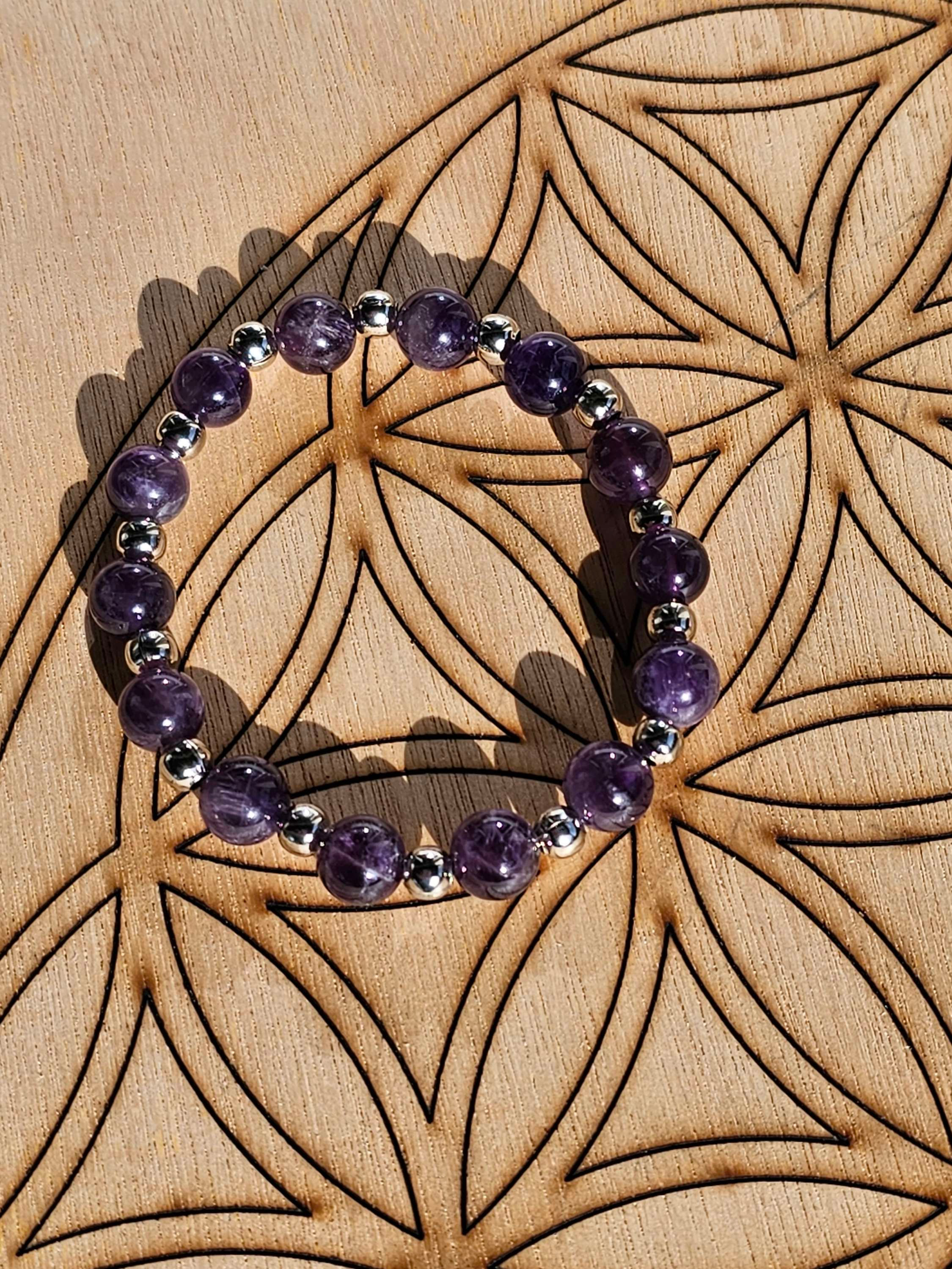 Bracelet perles pierres naturelles Améthyste 8mm
