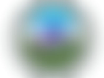 Circular emblem featuring a futuristic purple crystal-like building nestled between lush green mountains under a bright blue sky. Below the structure lies a small village with colorful houses surrounded by pine trees. The words “AMETHYST SANCTUM” curve around the top border, framed by decorative black stars.