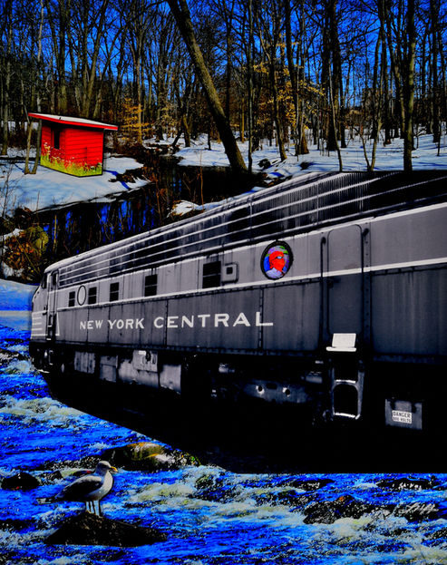 train car along stream