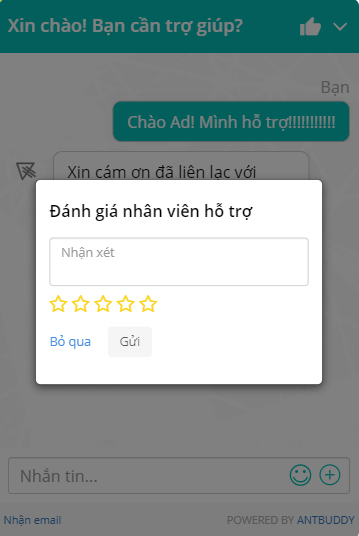 Đánh giá qua kênh chat