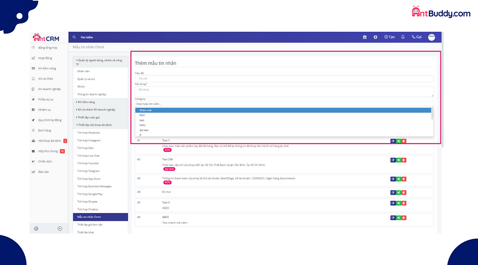 Danh mục mẫu tin nhắn