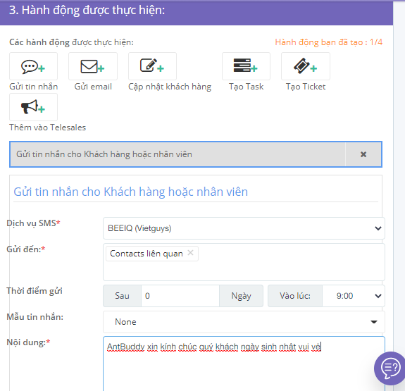 Tự do thiết lập Quy Trình Tự Động tại AntBuddy