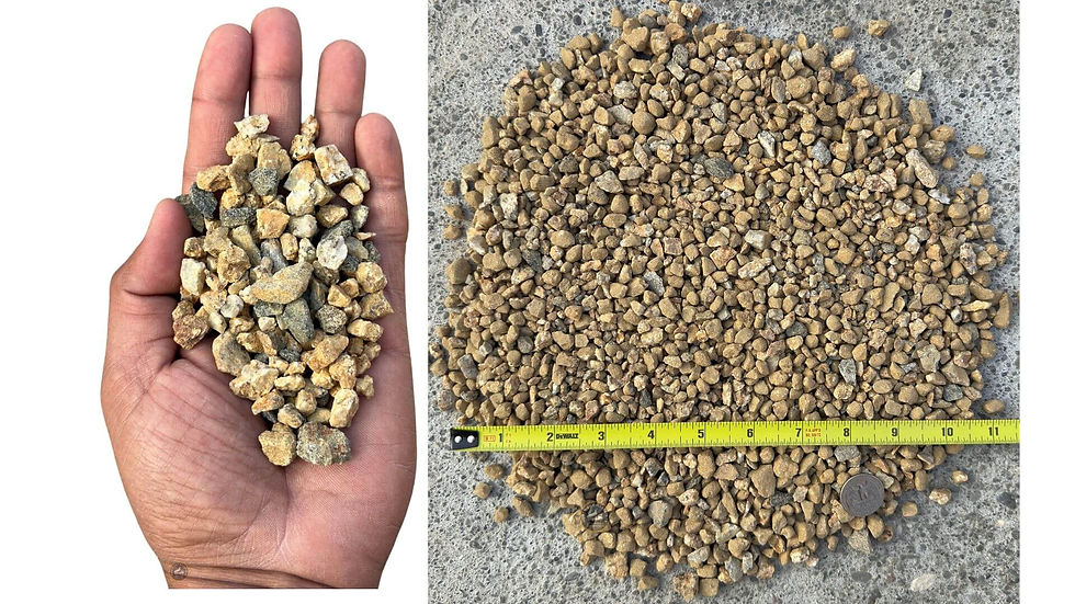 Thumbnail: 3/8 inch California Gold Gravel size view with measuring tape and hand-palm