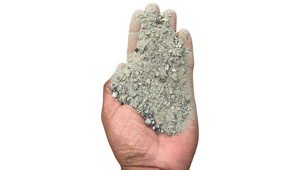 quarry fines close-up view on hand-palm