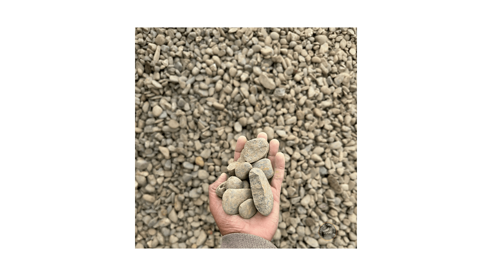 Thumbnail: 3/8 inch river rock blend held in hand, ideal for ground cover and weed suppression