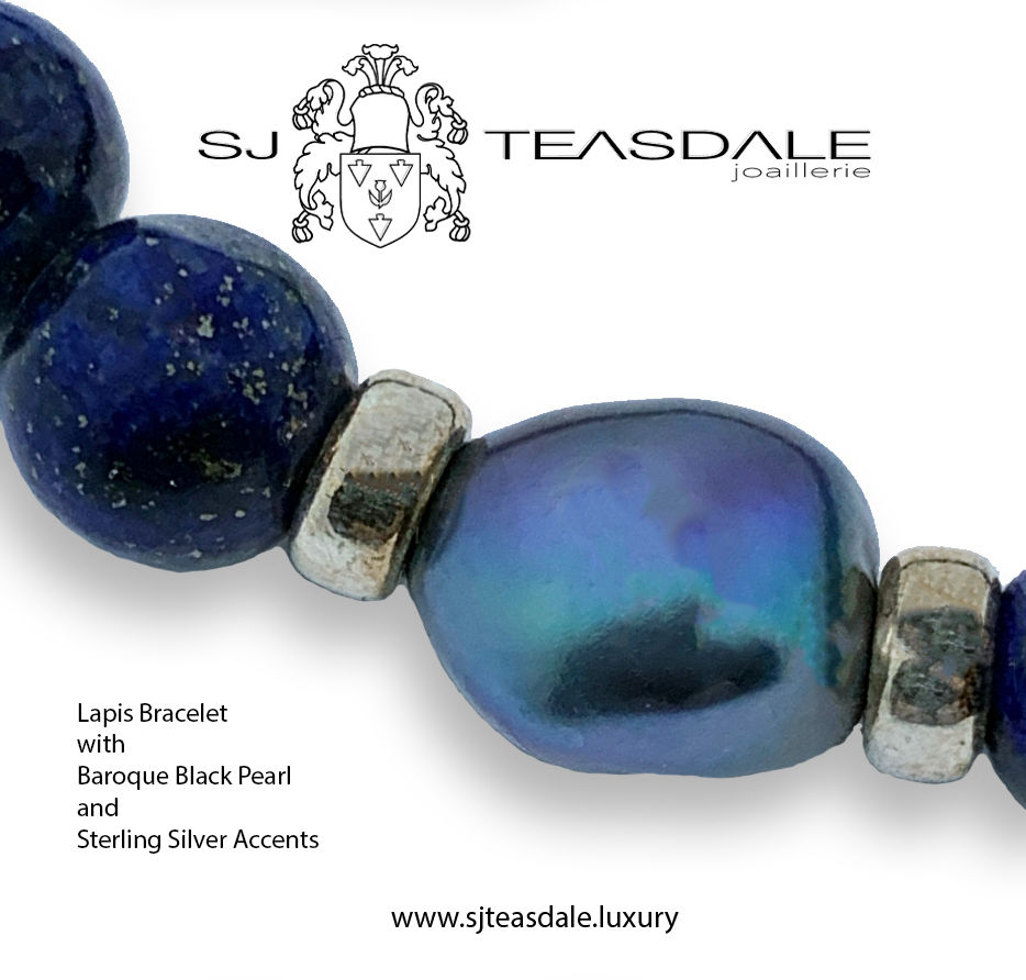 Thumbnail: Lapis and Baroque Black Pearl Bracelet