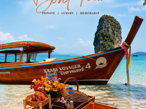 Private longtail boat tour in Krabi with luxury picnic setup, tropical food and turquoise island view