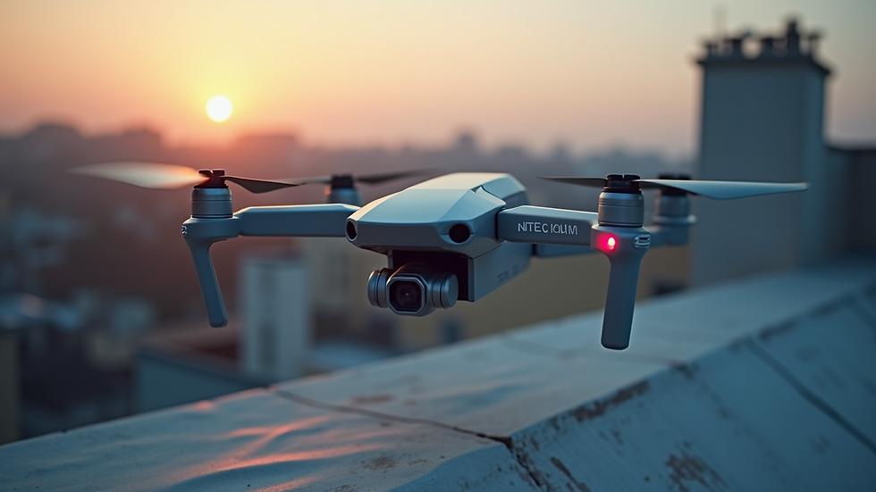 Close-up view of a drone capturing thermal images of a rooftop