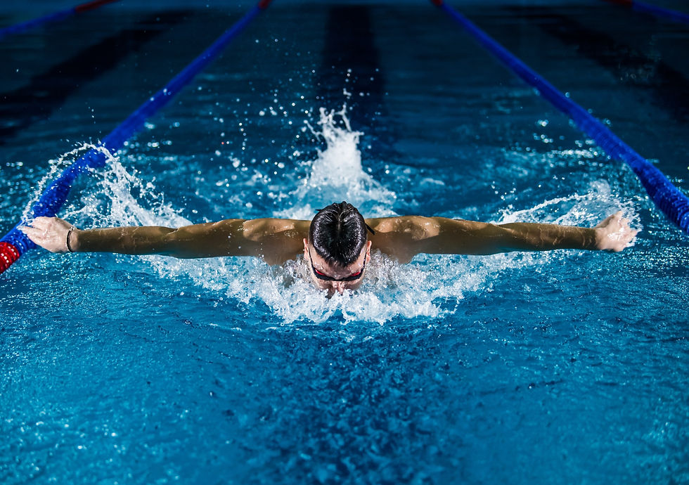 A proefessional swimmer, swimming the butterfly