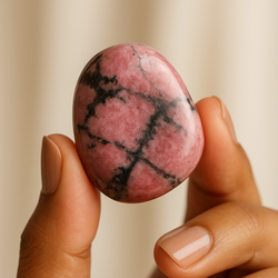Rhodonite tumble stone promoting emotional healing, self-love, and harmony