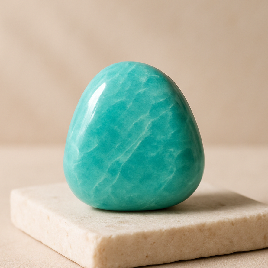 Natural Amazonite tumble stone symbolizing truth, harmony, and emotional balance