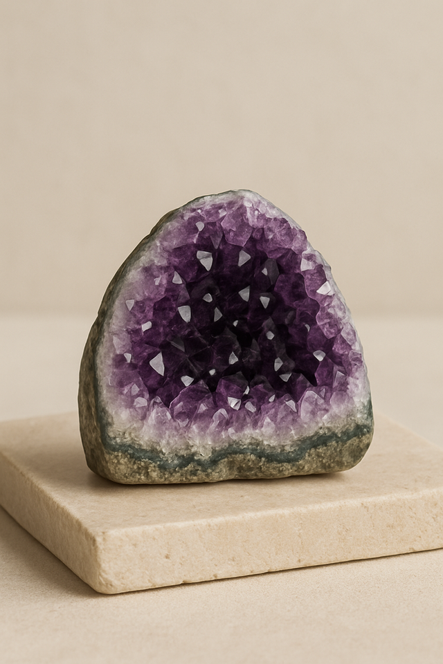 Natural Amethyst geode symbolizing peace, calmness, and spiritual awakening