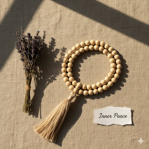 Certified Natural Safed Chandan beads radiating calm fragrance and spiritual energy