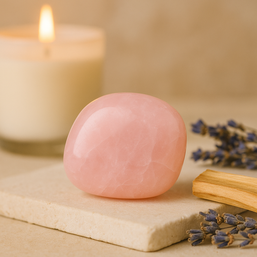 High-quality Natural Rose Quartz tumble stone radiating soft pink loving energy