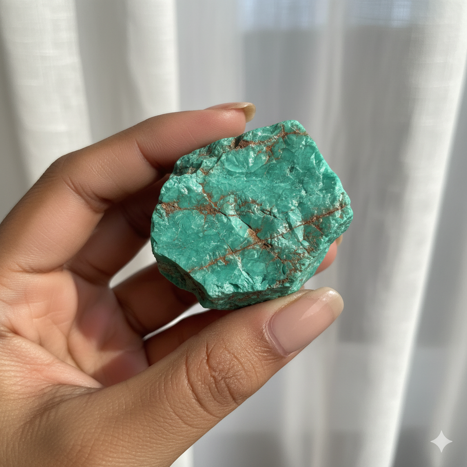 Variscite raw stone radiating gentle compassion and calming spiritual vibrations