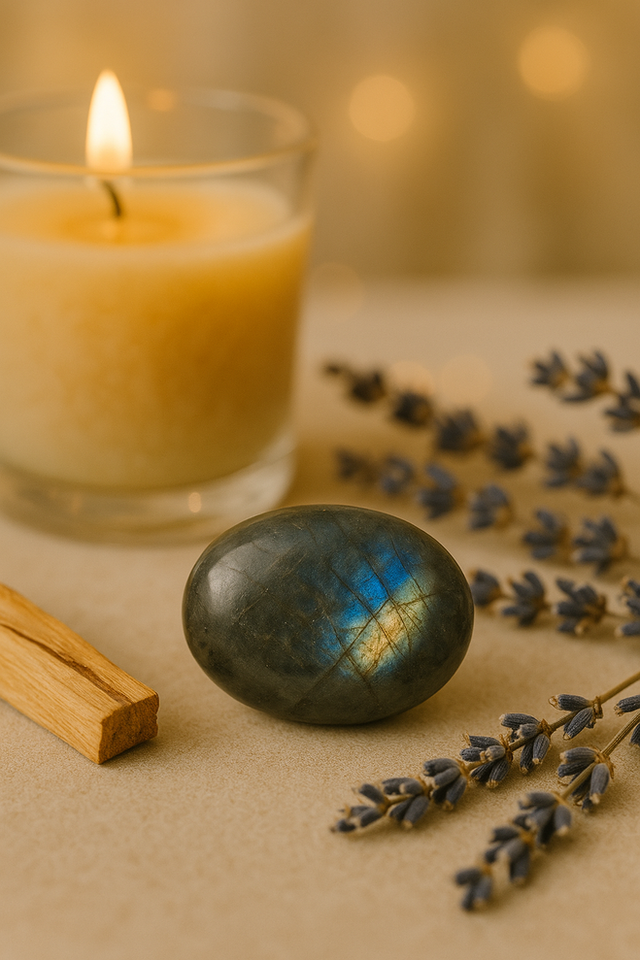 Natural Labradorite tumble stone symbolizing transformation, intuition, and protection