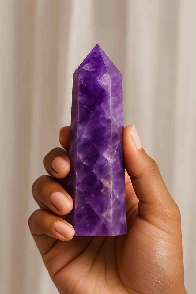 Amethyst tower promoting inner peace, intuition, and emotional harmony