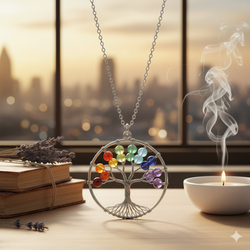 Colorful 7 Chakra Tree of Life pendant promoting growth and holistic well-being