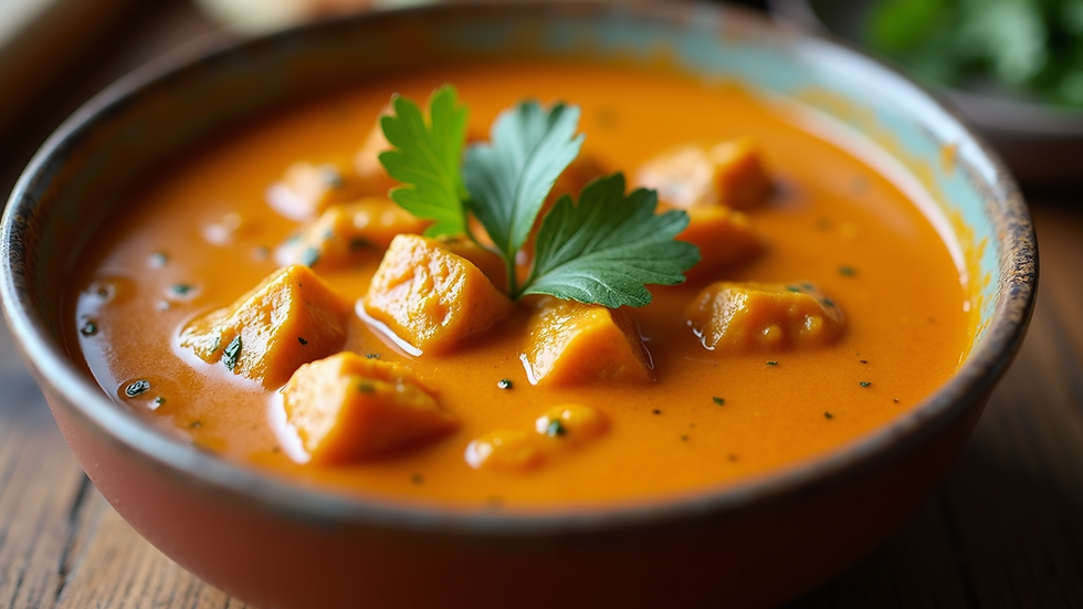 Close-up view of a bowl filled with creamy tikka masala sauce